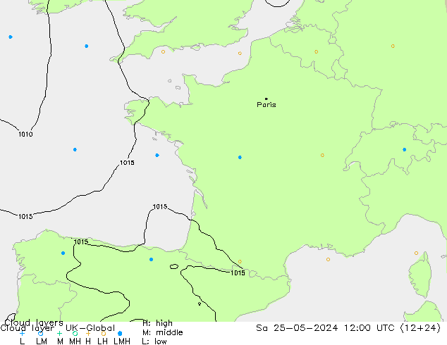 Cloud layer UK-Global sáb 25.05.2024 12 UTC