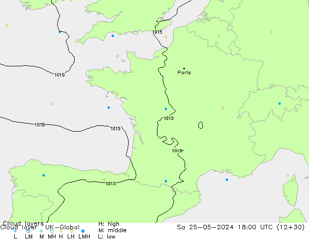 Cloud layer UK-Global Sáb 25.05.2024 18 UTC