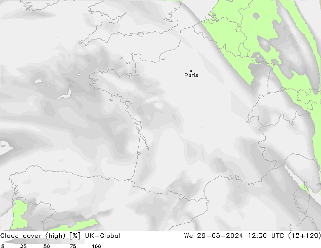 Nuages (élevé) UK-Global mer 29.05.2024 12 UTC