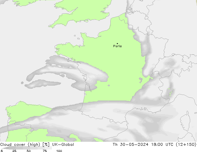 Cloud cover (high) UK-Global Th 30.05.2024 18 UTC