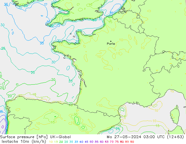 Isotachen (km/h) UK-Global ma 27.05.2024 03 UTC