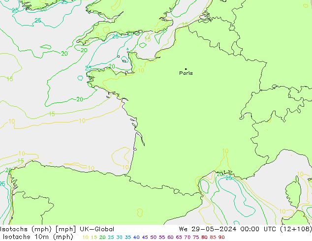 Isotachs (mph) UK-Global We 29.05.2024 00 UTC