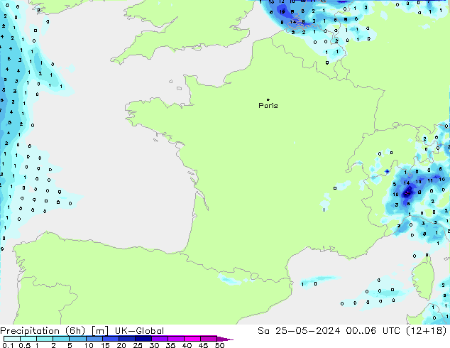 Yağış (6h) UK-Global Cts 25.05.2024 06 UTC