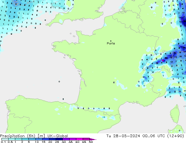 осадки (6h) UK-Global вт 28.05.2024 06 UTC