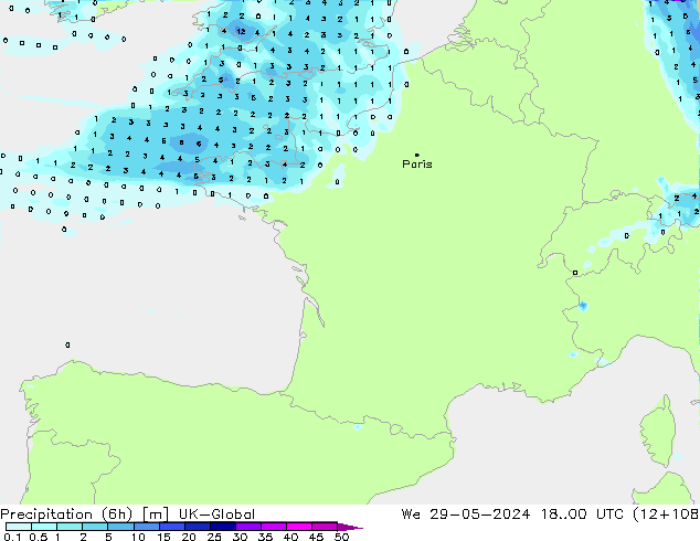 Precipitación (6h) UK-Global mié 29.05.2024 00 UTC