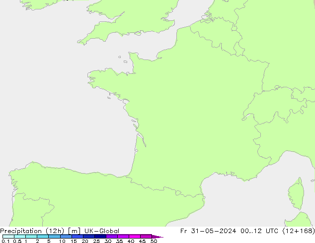 Precipitation (12h) UK-Global Fr 31.05.2024 12 UTC