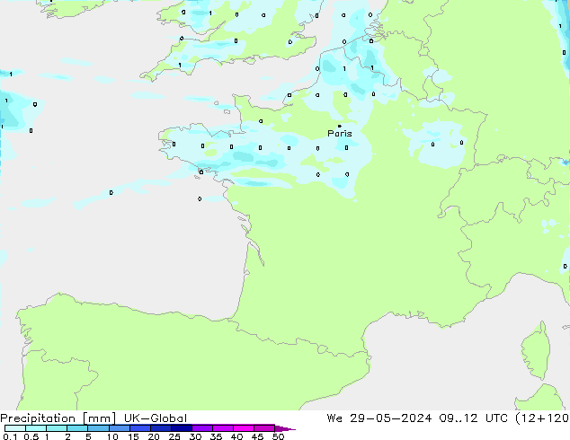 Neerslag UK-Global wo 29.05.2024 12 UTC