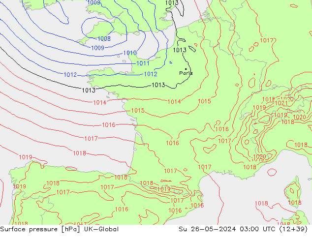 Atmosférický tlak UK-Global Ne 26.05.2024 03 UTC