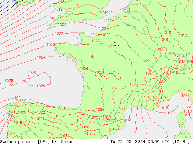 Pressione al suolo UK-Global mar 28.05.2024 00 UTC