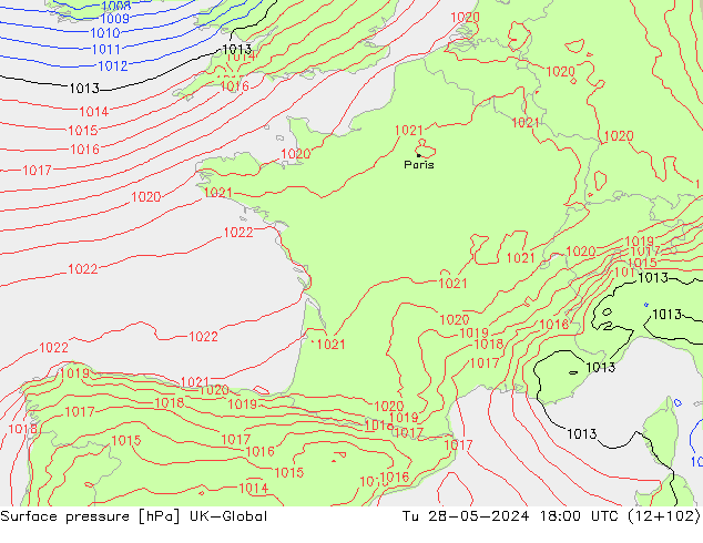 Surface pressure UK-Global Tu 28.05.2024 18 UTC