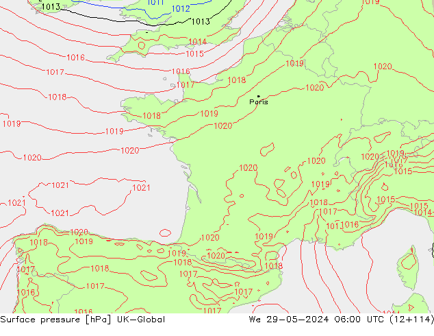 pression de l'air UK-Global mer 29.05.2024 06 UTC