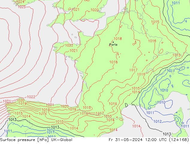 Presión superficial UK-Global vie 31.05.2024 12 UTC