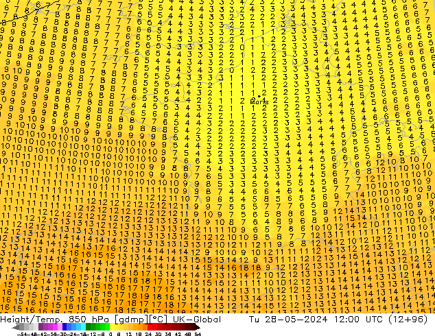 Yükseklik/Sıc. 850 hPa UK-Global Sa 28.05.2024 12 UTC