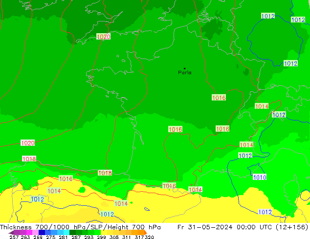 Thck 700-1000 hPa UK-Global Fr 31.05.2024 00 UTC