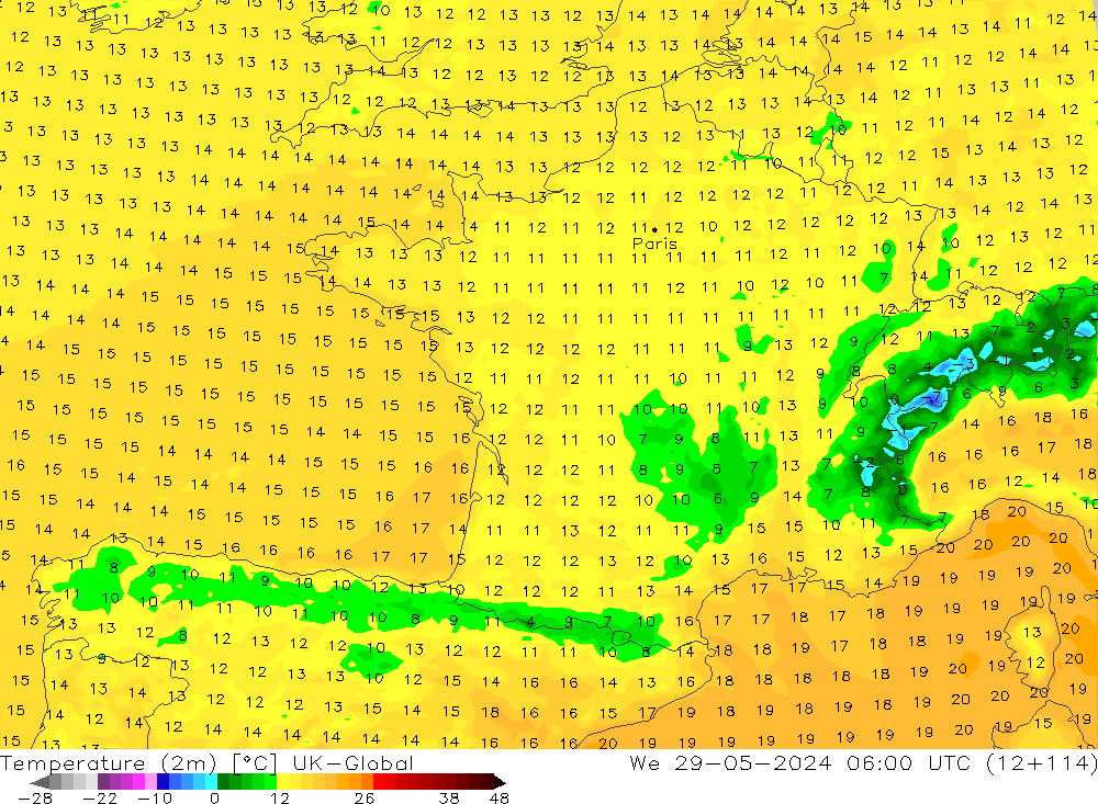 Temperature (2m) UK-Global We 29.05.2024 06 UTC