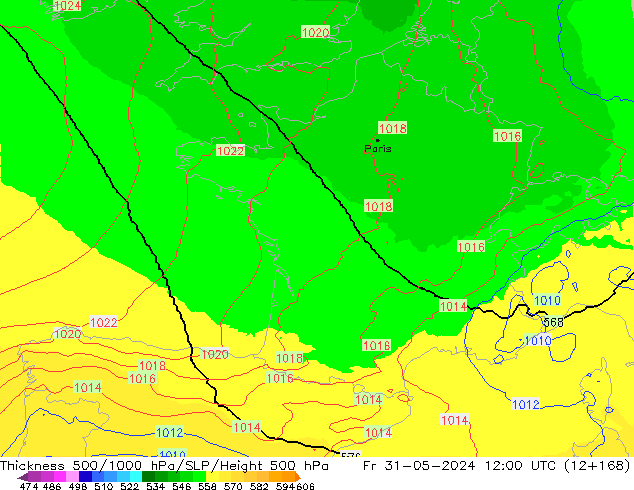 Thck 500-1000hPa UK-Global Fr 31.05.2024 12 UTC