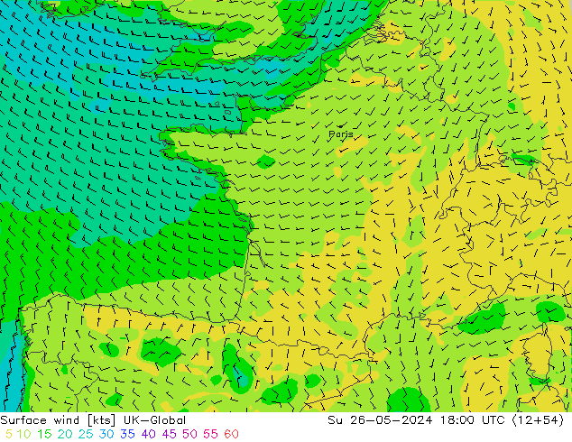 wiatr 10 m UK-Global nie. 26.05.2024 18 UTC