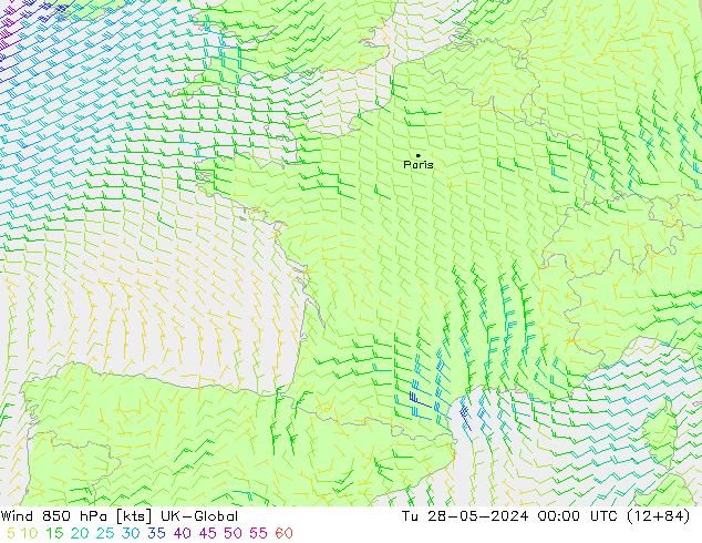 Vento 850 hPa UK-Global mar 28.05.2024 00 UTC