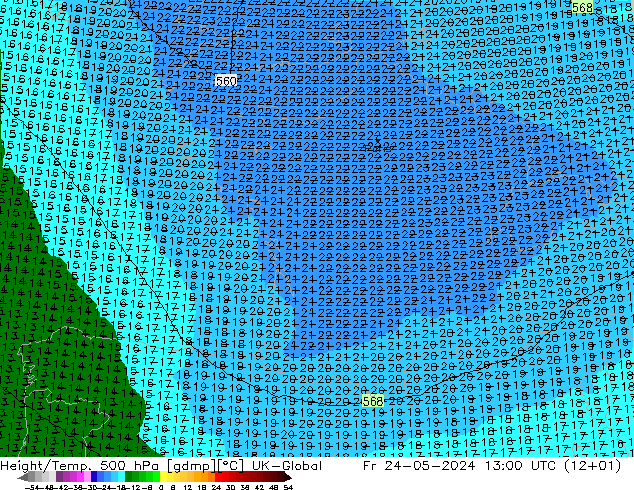 Height/Temp. 500 hPa UK-Global Fr 24.05.2024 13 UTC