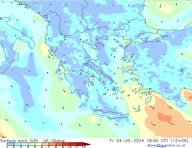 Surface wind (bft) UK-Global Fr 24.05.2024 18 UTC