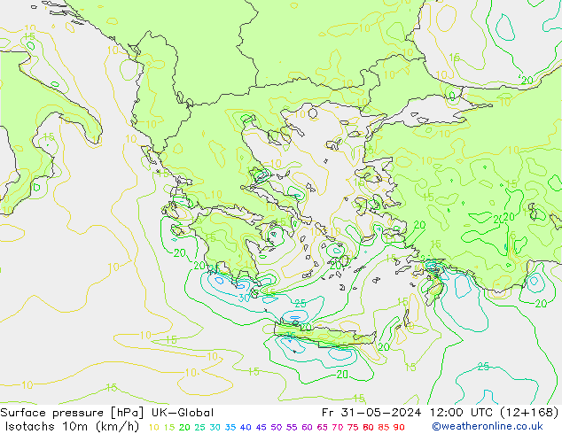 Isotachs (kph) UK-Global Fr 31.05.2024 12 UTC