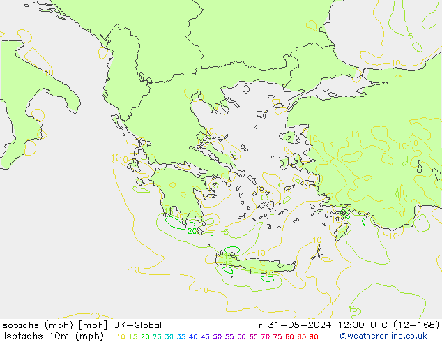 Isotachen (mph) UK-Global vr 31.05.2024 12 UTC