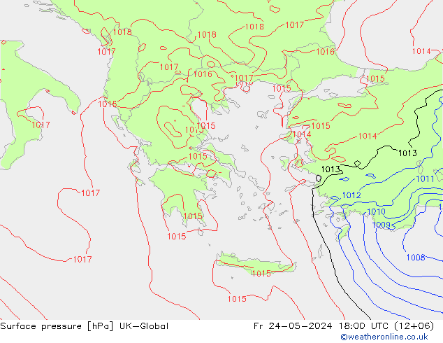 Surface pressure UK-Global Fr 24.05.2024 18 UTC