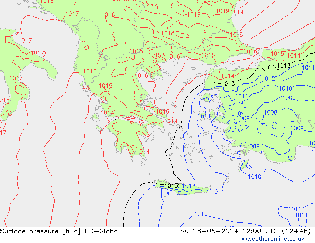 Atmosférický tlak UK-Global Ne 26.05.2024 12 UTC