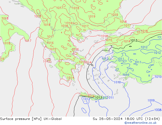 Surface pressure UK-Global Su 26.05.2024 18 UTC