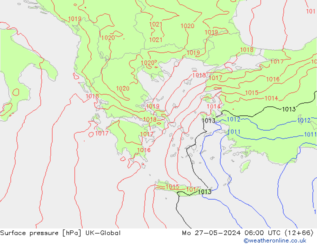 Atmosférický tlak UK-Global Po 27.05.2024 06 UTC