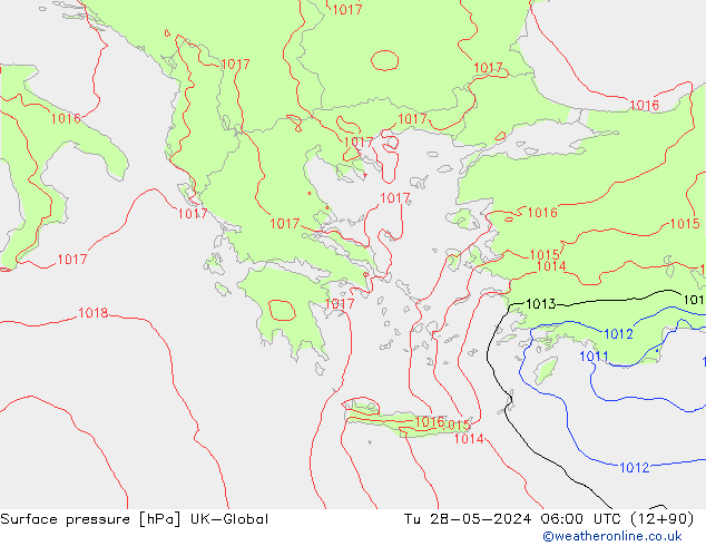 Surface pressure UK-Global Tu 28.05.2024 06 UTC