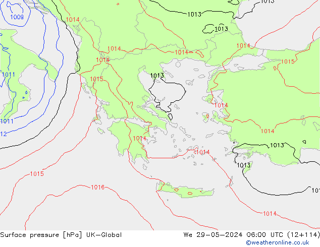 pressão do solo UK-Global Qua 29.05.2024 06 UTC