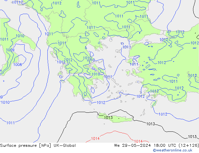 Surface pressure UK-Global We 29.05.2024 18 UTC