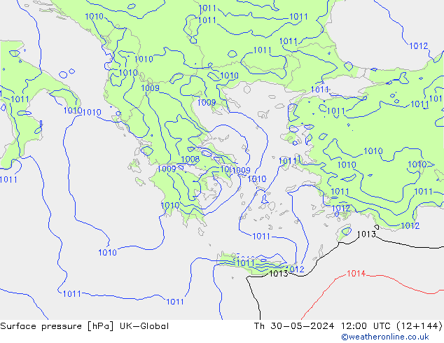 Atmosférický tlak UK-Global Čt 30.05.2024 12 UTC