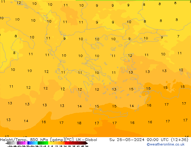 Height/Temp. 850 гПа UK-Global Вс 26.05.2024 00 UTC