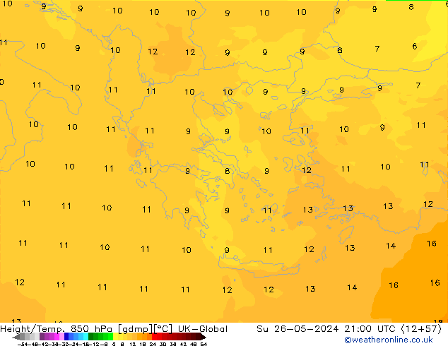 Height/Temp. 850 hPa UK-Global Su 26.05.2024 21 UTC