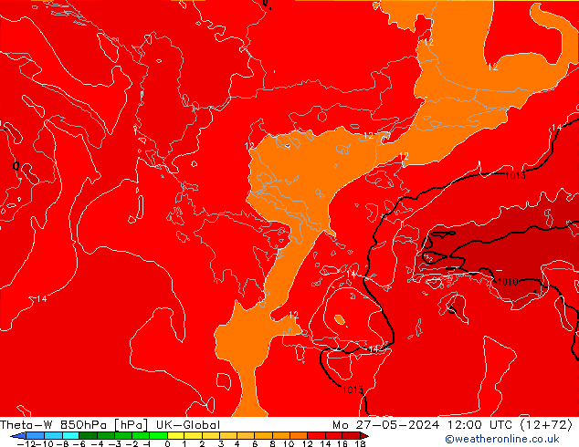 Theta-W 850hPa UK-Global Pzt 27.05.2024 12 UTC