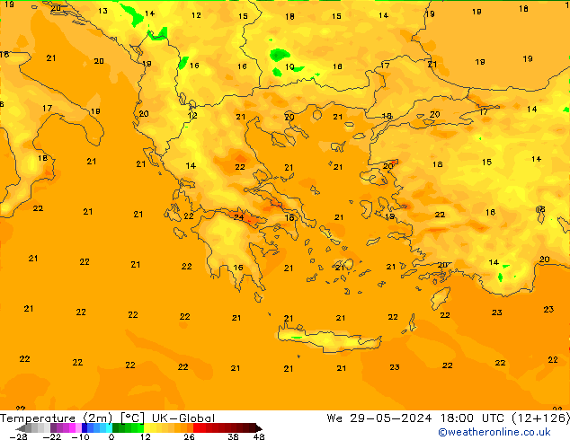 Temperature (2m) UK-Global We 29.05.2024 18 UTC