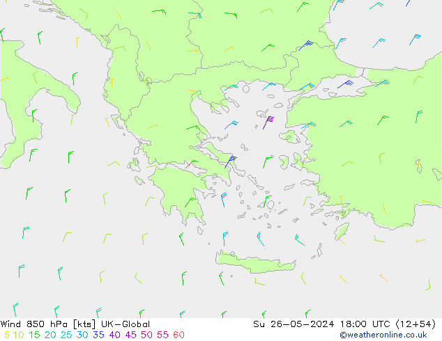 Wind 850 hPa UK-Global Su 26.05.2024 18 UTC