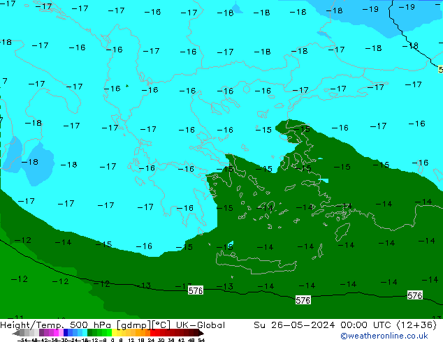 Yükseklik/Sıc. 500 hPa UK-Global Paz 26.05.2024 00 UTC