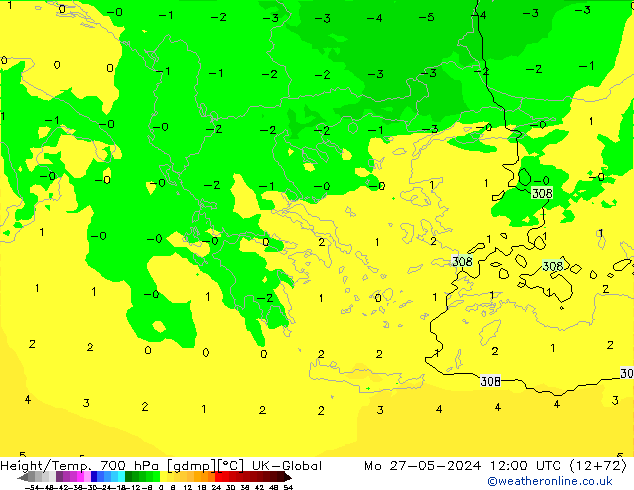 Yükseklik/Sıc. 700 hPa UK-Global Pzt 27.05.2024 12 UTC