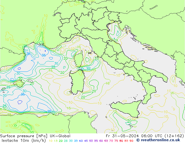 Isotachs (kph) UK-Global Fr 31.05.2024 06 UTC