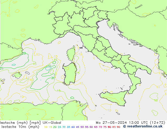 Isotachs (mph) UK-Global lun 27.05.2024 12 UTC