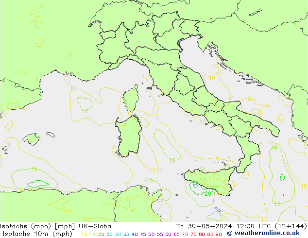 Isotachs (mph) UK-Global Th 30.05.2024 12 UTC
