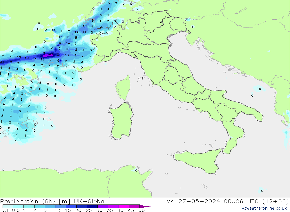 Precipitation (6h) UK-Global Po 27.05.2024 06 UTC