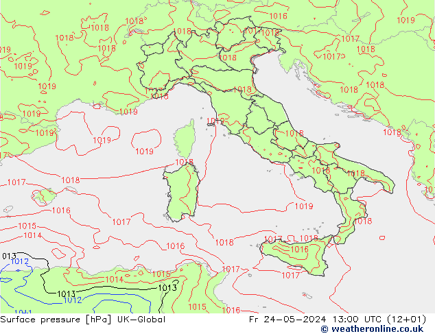 Luchtdruk (Grond) UK-Global vr 24.05.2024 13 UTC