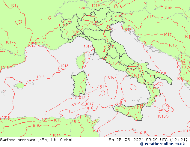 Presión superficial UK-Global sáb 25.05.2024 09 UTC