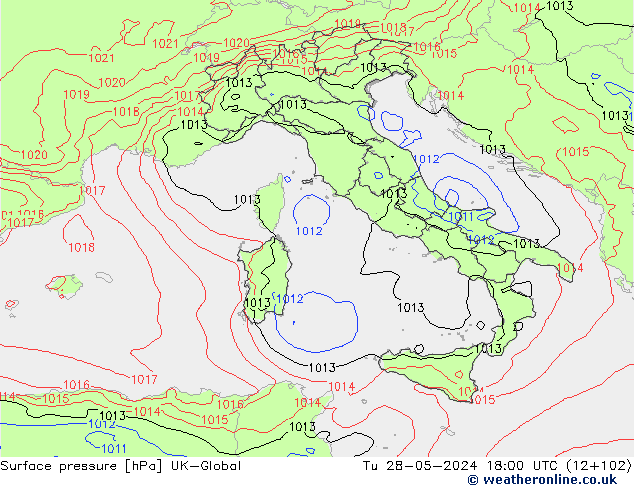 Pressione al suolo UK-Global mar 28.05.2024 18 UTC