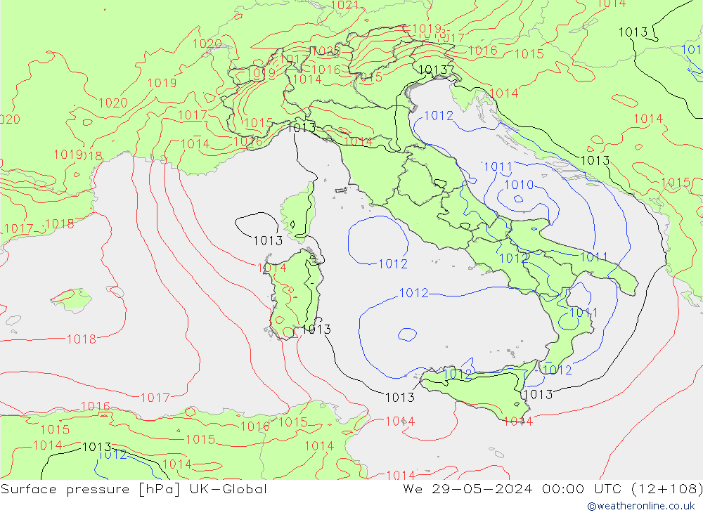 Presión superficial UK-Global mié 29.05.2024 00 UTC