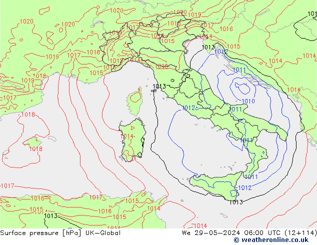 Surface pressure UK-Global We 29.05.2024 06 UTC